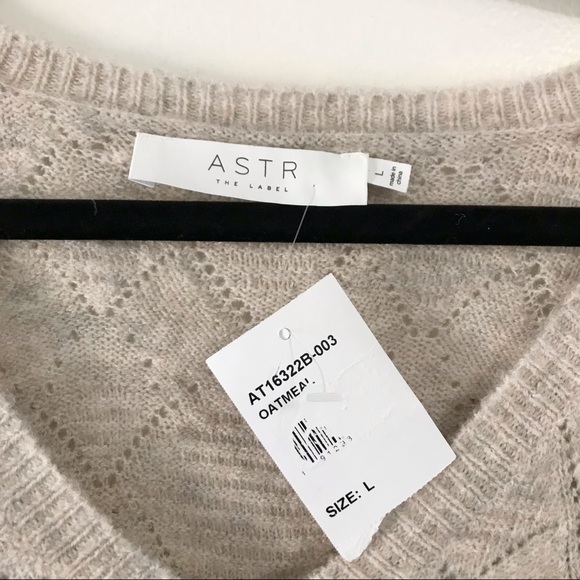 ASTR the Label Oatmeal V-Neck Argyle Pointelle Sweater - Picture 6 of 8